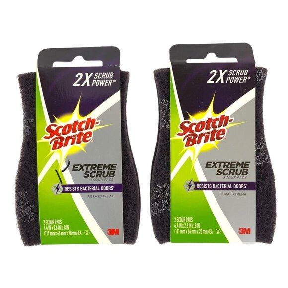 2 Pack Scotch-Brite Extreme Scrub Pads Resists Bacterial Odors by 3M - Picture 1 of 4
